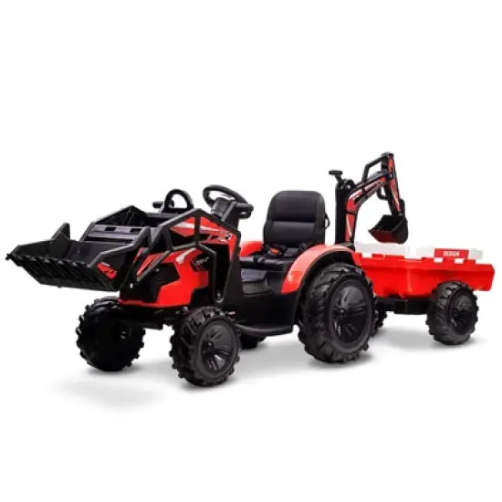 24V 3 in 1 Kids Ride on Tractor, Excavator & Bulldozer, Electric Vehicle w/Trailer, Shovel Bucket, Digger image {11}