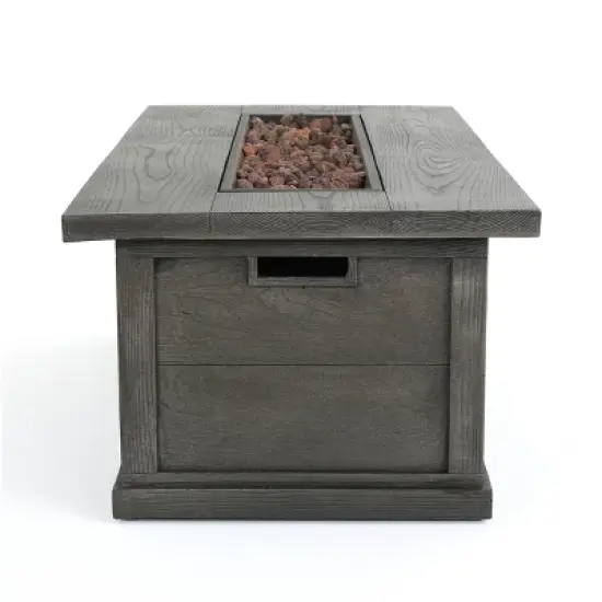 Anchorage Outdoor 50000 BTU Light Weight Concrete Rectangular Fire Pit Wood Pattern Gray - Christopher Knight Home image {4}