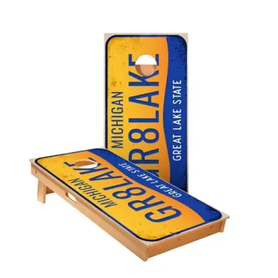 Skips Garage Michigan License Plate Cornhole Boards - ACA Star Series image {1}