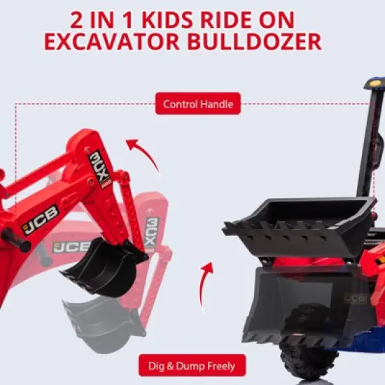 Ride on Excavator Bulldozer, 12V Kids Electric Vehicle with Remote Control, Front Loader, Digger, Horn, Adjustable Seat, Excavator Ride on Car Toy image {6}