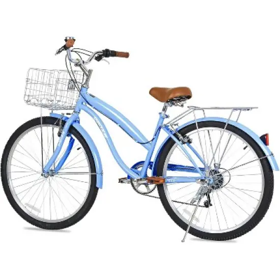 WEIZE Beach Cruiser Bike 26 inch City Bikes Commuter Bicycle for Adult 7-Speed Comfortable with Rear Rack or Basket Blue image {1}