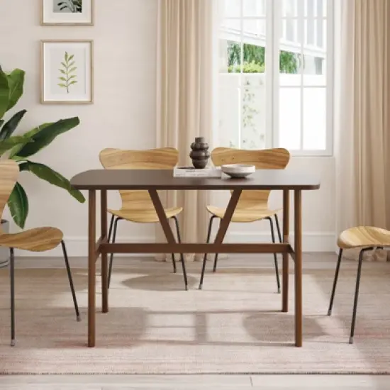 GlasFlength Desks, Large Rectangular Modern Dining Table, for Kitchen, Dining room, Brown, 47.2"*27.6"*29.5"* image {3}