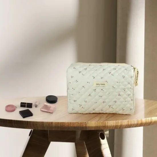 Unique Bargains Cotton Travel Cute Cherry Pattern Large Makeup Bag White 1 Pc image {5}