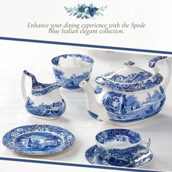 Spode Blue Italian Handled Serving Dish - 11.5" x 8" Porcelain Tableware with Heritage Scroll Border & Scenic Countryside Artwork image {4}