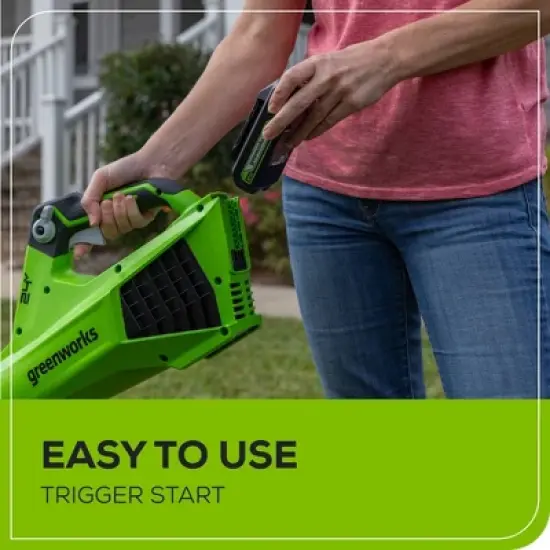Greenworks POWERALL 24V 2Ah Cordless 320FM / 90MPH Axial Leaf Blower Kit with Battery and Charger Included image {4}