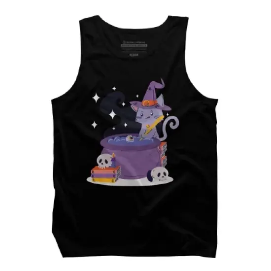 Men's Design By Humans Halloween Kitty Cauldron By machmigo Tank Top image {2}
