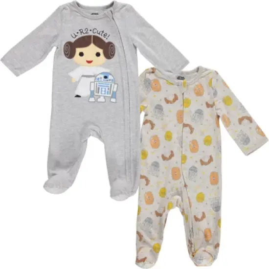 Star Wars Princess Leia R2-D2 Baby Girls 2 Pack Zip Up Sleep N' Play Coveralls Newborn to Infant image {7}