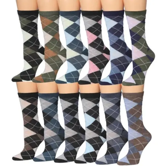 Tipi Toe Women's 12 Pack Argyle Heathered Colors Patterned Lightweight Crew Socks image {1}