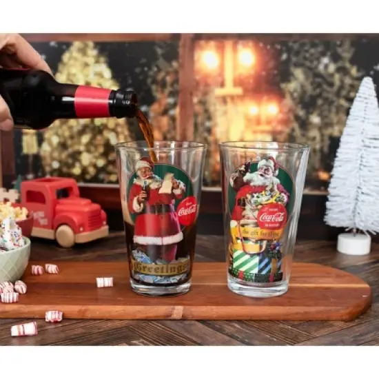Silver Buffalo Coca-Cola Vintage Santa Claus 16-Ounce Pint Glasses | Set of 2 image {5}