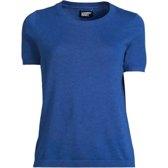 Lands' End Women's Fine Gauge Crew Neck Short Sleeve Tee Sweater image {8}