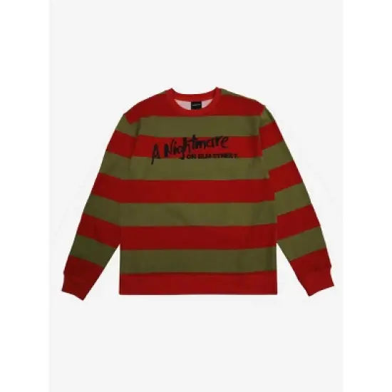 A Nightmare On Elm Street Logo Crew Neck Long Sleeve Striped Adult Tee image {2}