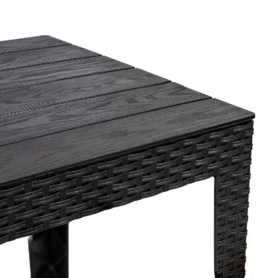 Sunnydaze Weather-Resistant Outdoor Side Table with Faux Wood Plank Tabletop - 16.5" Square - Black image {5}