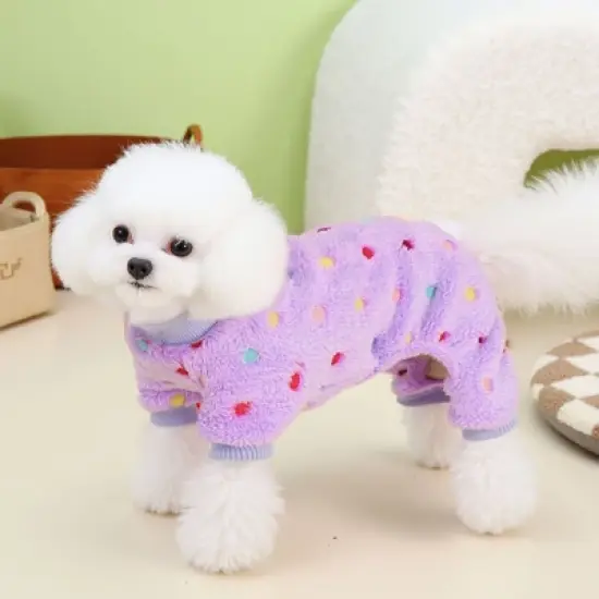 Dog Fuzzy Velvet Pajamas, Dog Winter Clothes for Small Dogs Boy Girl, Pet Jumpsuit, Doggy Apparel, Pink/Gray/Blue/Purple image {6}