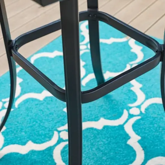 3pc Outdoor Set with Faux Wood Tabletop & Metal/Textilene Stools - Captiva Designs image {2}