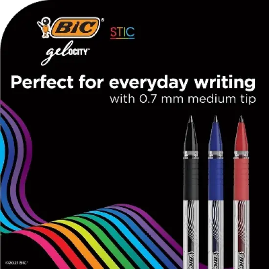 BIC Gel-ocity Stic Gel Pens Medium Point 0.7 mm Assorted Colors 14/Pack (RGSMP14-AST) image {3}