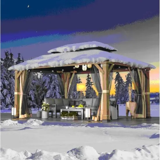 EROMMY 12'x16' Metal Frame Double Roof Gazebo, Outdoor Hardtop Gazebo, Permanent Gazebo Pavilion for Patio image {1}