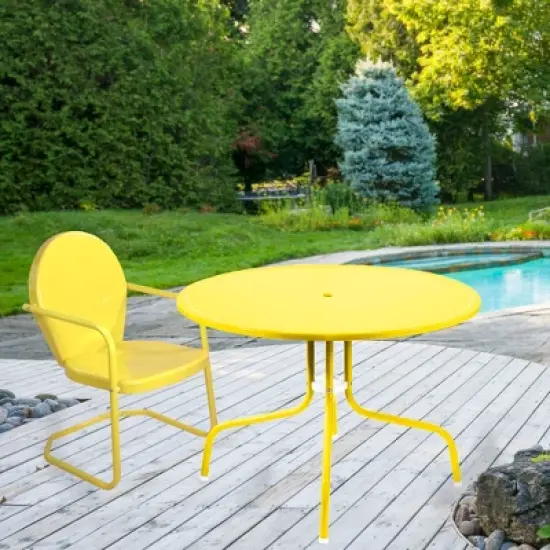 Northlight 39.25-Inch Outdoor Retro Metal Tulip Dining Table, Yellow image {1}