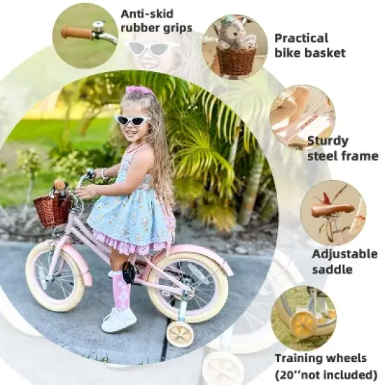 Itopfox Girls Bike with Basket, Kids Bicycle for 3-13 Years, Includes Coaster & Caliper Brakes, Training Wheels & Kickstand, Soft Grips & Bell image {2}