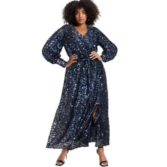 June + Vie by Roaman's Women&rsquo;s Plus Size Evyre Side Slit Sequin Dress image {1}