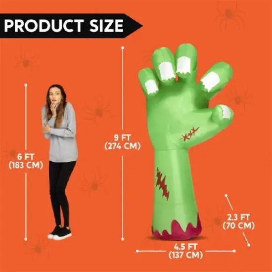 Joyfy 9 FT Long Halloween Inflatables Outdoor Decoration, Giant Zombie Arm Inflatable with Built-in LEDs for Halloween Yard Lawn Garden Decoration image {7}