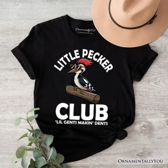 Little Pecker Club T-Shirt, Funny Sarcastic Woodpecker Tee Black S image {4}