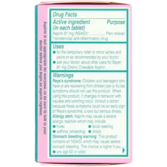 Bayer Aspirin 81mg Low-Dose Chewable Tablets Cherry, 36 Ct image {1}