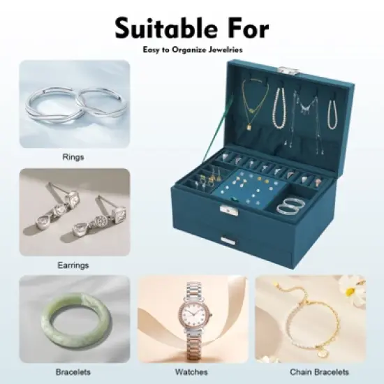 YIYIBYUS Green Flannel 3-layer Jewelry Organizer Necklace Storage Box image {5}