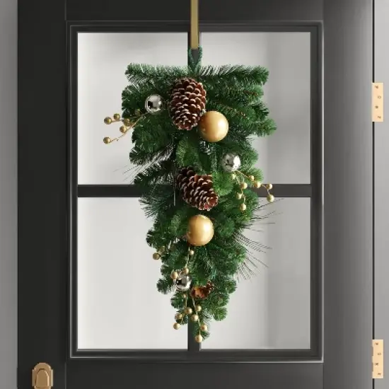 28" Decorated Pine Hanging Christmas Artificial Swag Green/Champagne Gold - Wondershop&trade; image {1}