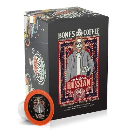 Bones Coffee White Russian Cream & Coffee Liqueur Flavor 12ct Single-Serve Bones Cups Coffee Pods Compatible with Keurig Coffee Maker image {3}