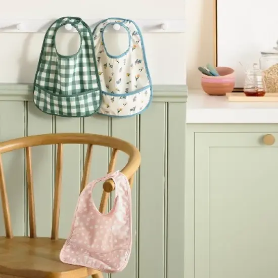 Water Resistant Bibs - 3pk - Floral/Checkerboard - Cloud Island&trade; image {1}