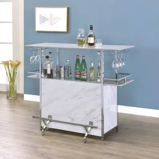 Mauro Faux Marble Bar Table White/Chrome - miBasics image {1}