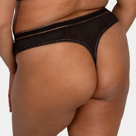 Curvy Couture Womens Size Shimmer High Cut Thong Panty image {3}