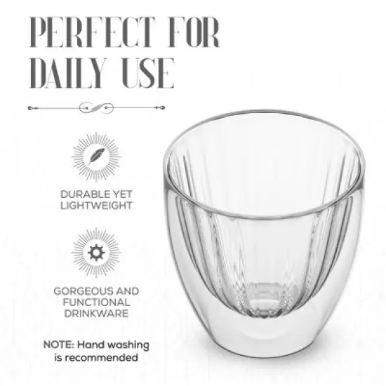 Elle Decor Ribbed Double Wall Set of 2 Coffee Cups, Ribbed Insulated Glass, Clear, 8-Ounce image {2}