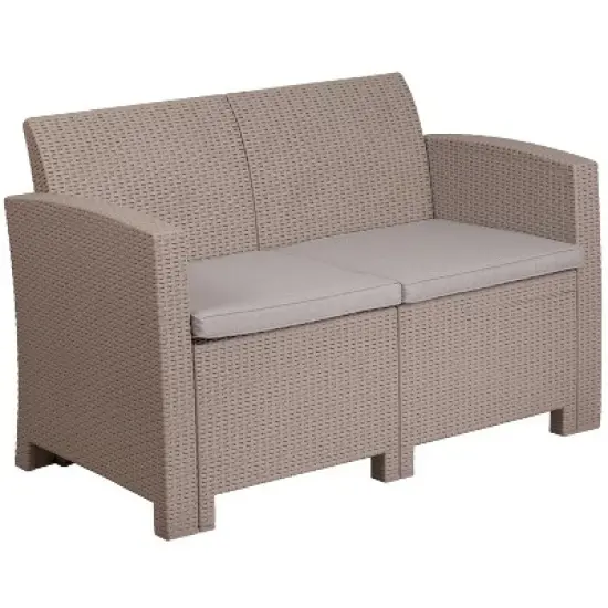 Merrick Lane Outdoor Furniture Resin Loveseat Faux Rattan Wicker Pattern 2-Seat Loveseat With All-Weather Cushions image {7}