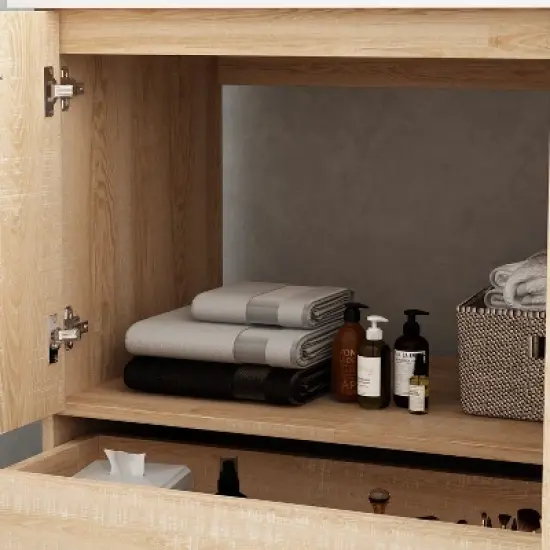 FUFU&GAGA Bathroom Cabinet with Pedestal Basin Stylish Storage Solution Original Wood Colour image {7}