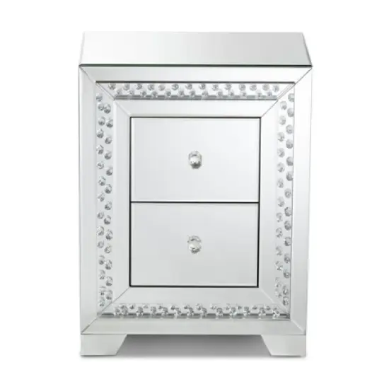 Mina Mirrored 2 Drawer Nightstand Bedside Table Silver - BaxtonStudio image {6}
