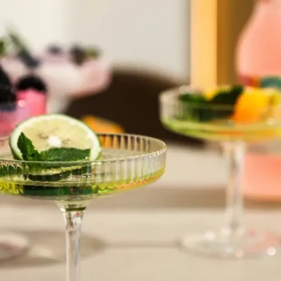 Slickblue Vintage Iridescent Coupe Glasses Set - 4oz, Vertical Stripe Texture (2/4-Pack) image {3}