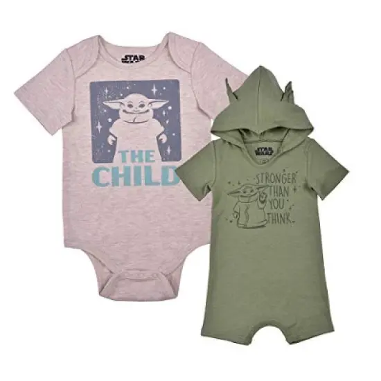 Lucasfilm Star Wars Boy's 2-Piece Baby Yoda Romper and Hoodie Bodysuit Set for Infant image {6}