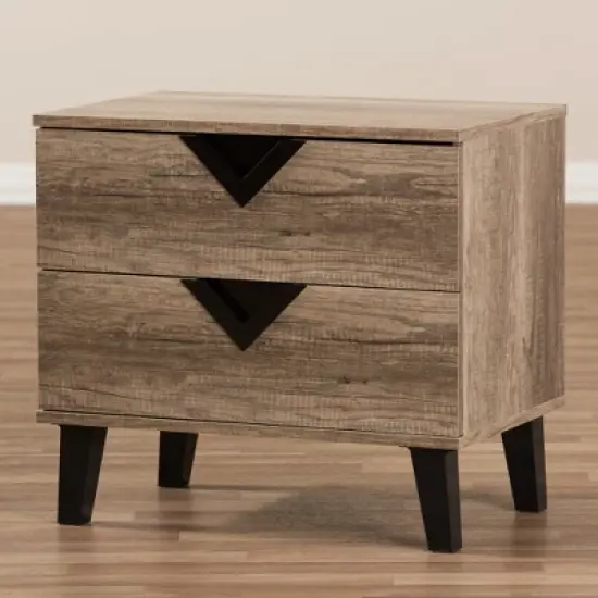 Swanson Modern and Contemporary Wood 2 - Drawer Nightstand - Light Brown - Baxton Studio image {5}