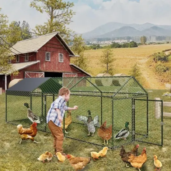 Chicken Coop Walk in Run - Galvanized Large Poultry Cage with Water-Resistant Cover, Outdoor Hen House for Backyard Farm image {5}