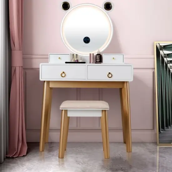 Costway Vanity Dressing Table Set Touch Screen Dimming Mirror image {1}
