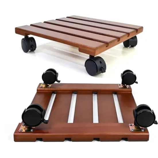 Alladinbox 2-Pack Wooden Plant Stand Caddy with Lockable Wheels Heavy Duty, image {6}