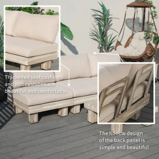 Moda Furnishings 3-person Outdoor Patio Aluminum Wood Grain Seating Group With Beige Cushions image {5}