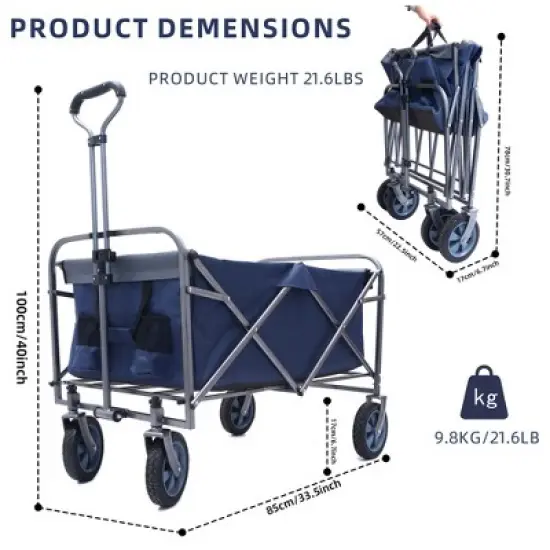 Anybear Multipurpose Collapsible Beach Trolley Blue 150lbs Garden Cart image {4}