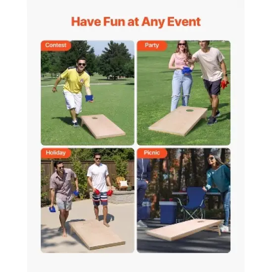 VEVOR Cornhole Set, 4x2 ft Corn Hole Game Boards, Solid Wood Portable Toss Board, Indoor and Outdoor Cornhole Play for Adults, Beige image {6}