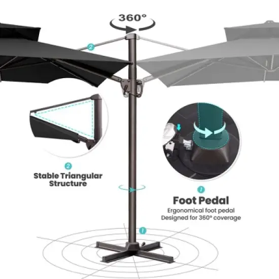 Crestlive Products 9'X11' Double Top Patio Cantilever Umbrella UV30+ Outdoor 360&deg; Rotation 6 Heights Adjustable Offset Umbrella image {8}