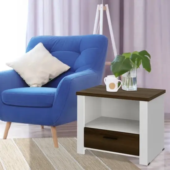 Costway Accent Nightstand with Drawer and Open Shelf Sofa End Table Bedroom Living Room image {3}