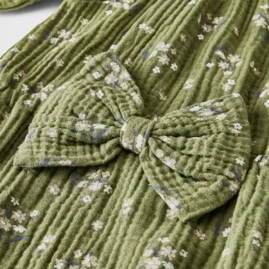 Grayson Collective Baby Girls' Bow Gauze Bubble Romper - Olive Green image {2}