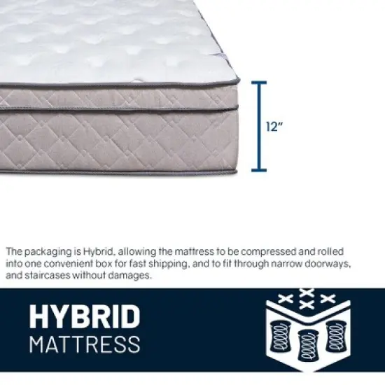 Continental Sleep, 12-Inch Ultra Plush Euro Top Single Sided Hybrid Mattress, Compatible with Adjustable Bed image {4}