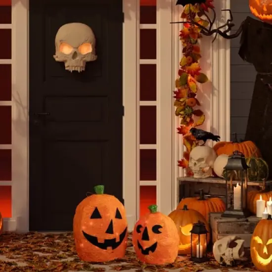 Northlight Lighted Sisal Jack O' Lanterns Outdoor Halloween Decorations - Set of 2 image {1}